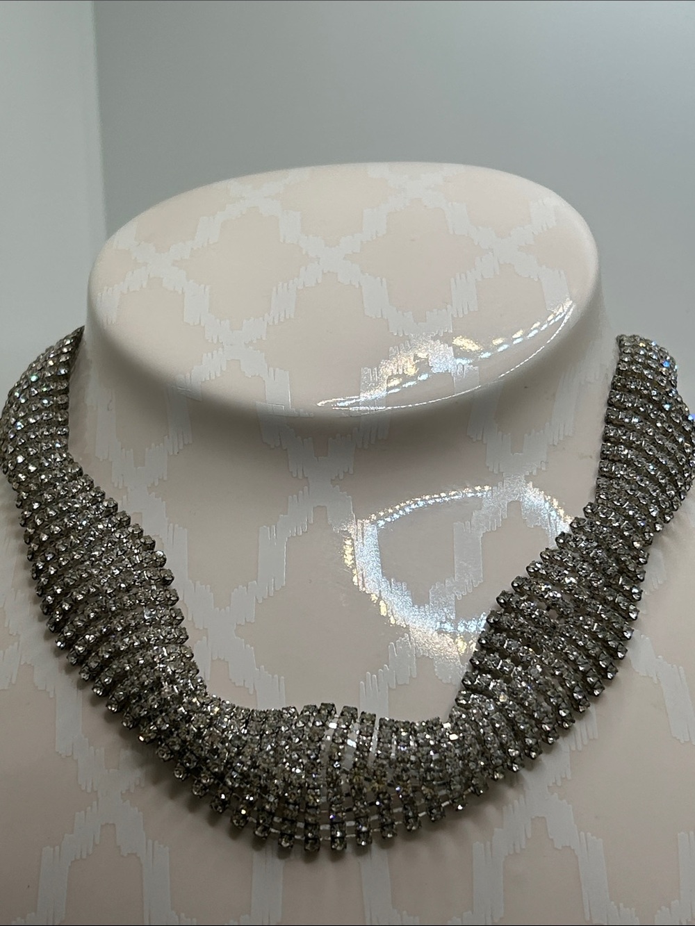 Natasha Rhinestone Multi-Row Wave Black Tie Necklace - Silver